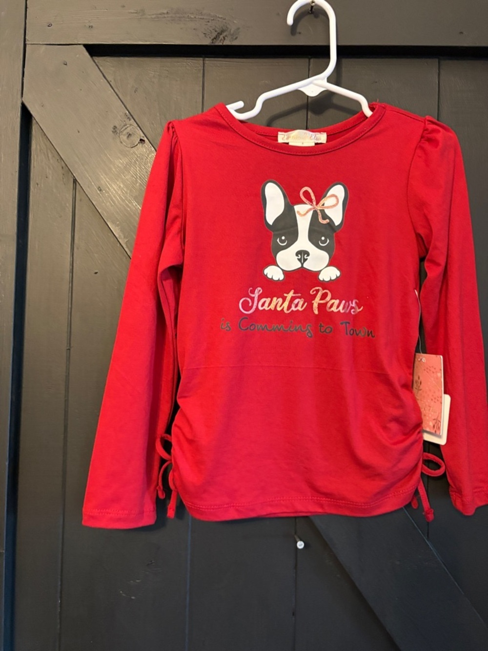 Girls' Red Long-Sleeve 'Santa Paws' Graphic Tee